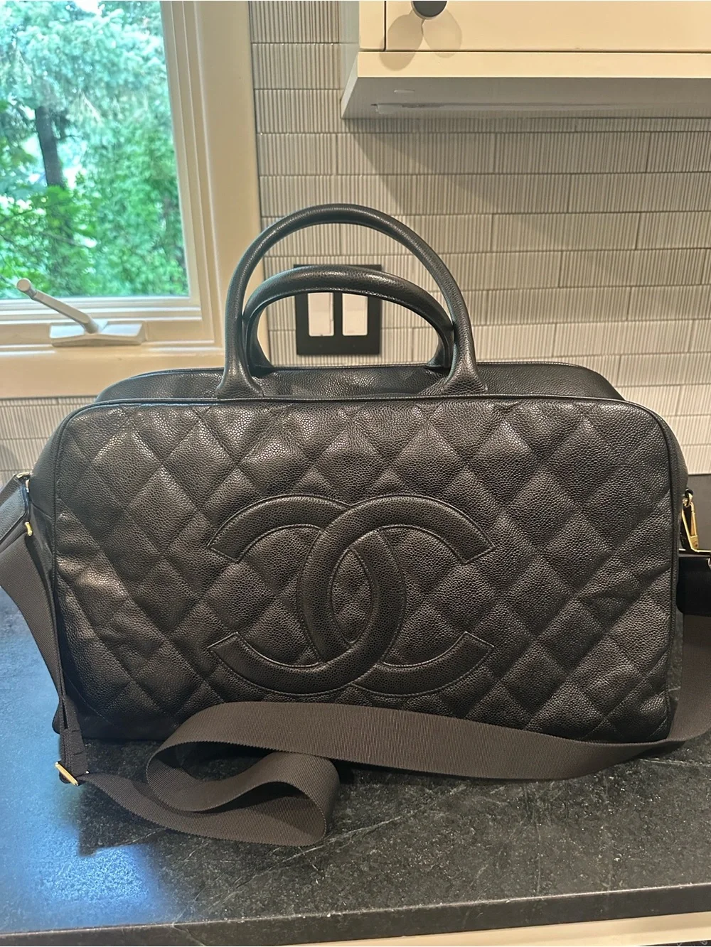 Chanel Timeless CC Black Quilted Caviar Leather Bowler XL